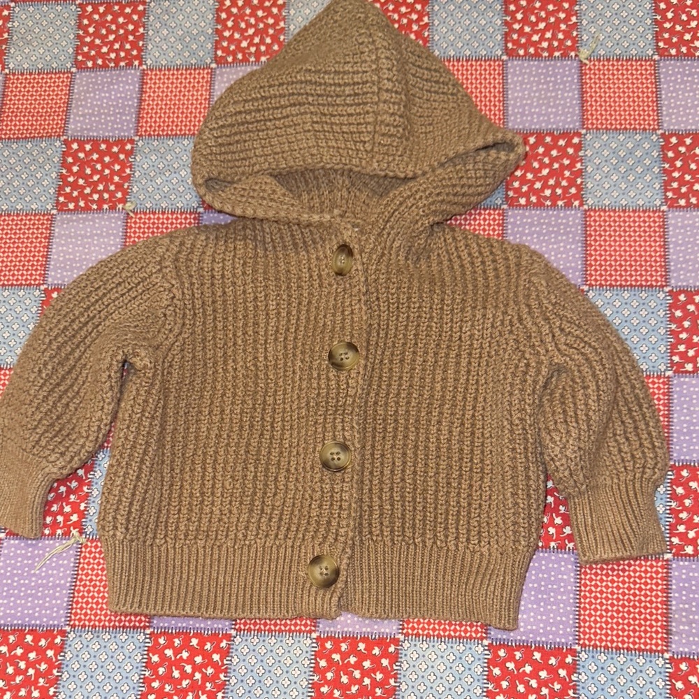 Old Navy Brown Knit Button-Up Hooded Kids Sweater